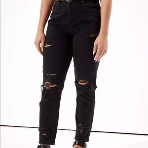 American Eagle Curvy Mom Jean Straight Destroyed Black Size 6